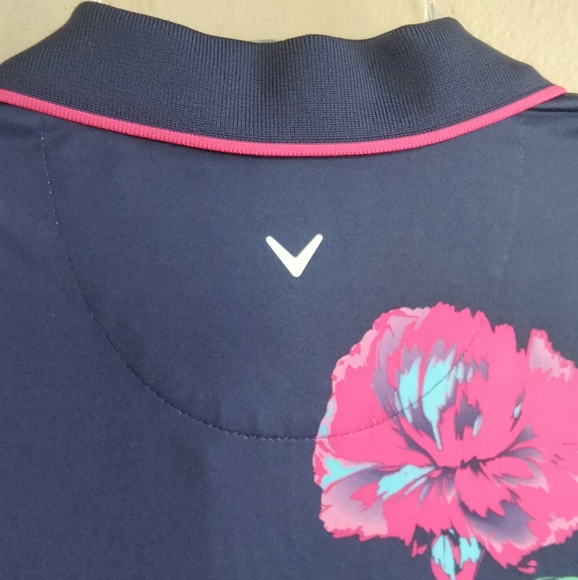 NWT Callaway Size Medium Sleeveless Pink Floral Navy Dress With Collar - Picture 3 of 10